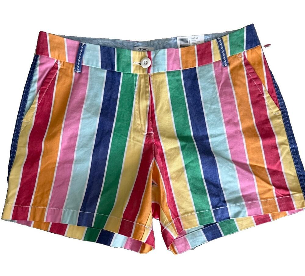 Crown & Ivy Caroline Rainbow Stripe Classic Fit Shorts 5 Inch Inseam Size 8 NWT